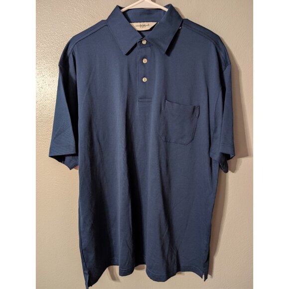 Knightsbridge Men's Polo Shirt Large Blue Cotton Blend Short Sleeve with Pocket - Picture 2 of 4